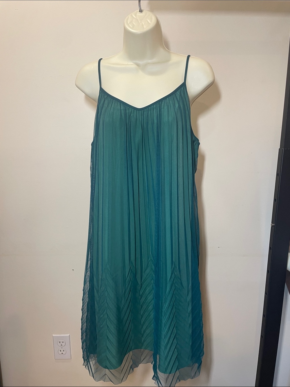 Fossil Teal Sleeveless Pleated Slip Dress